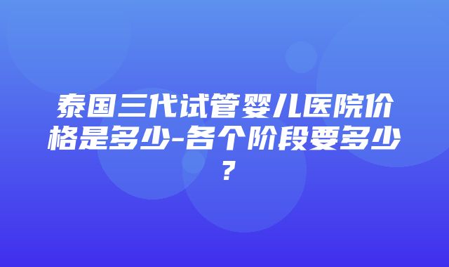 泰国三代试管婴儿医院价格是多少-各个阶段要多少？