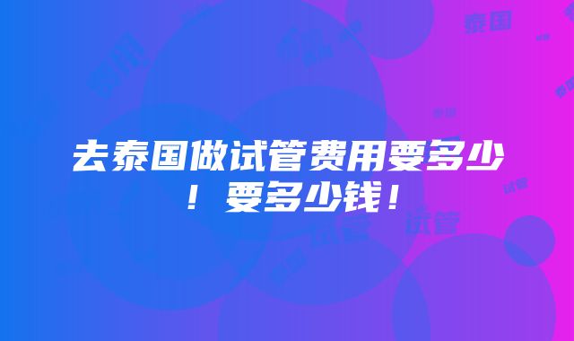 去泰国做试管费用要多少！要多少钱！