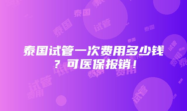 泰国试管一次费用多少钱？可医保报销！