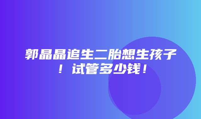 郭晶晶追生二胎想生孩子！试管多少钱！