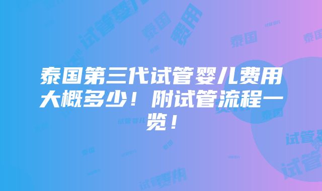 泰国第三代试管婴儿费用大概多少！附试管流程一览！