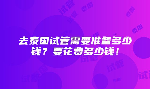 去泰国试管需要准备多少钱？要花费多少钱！