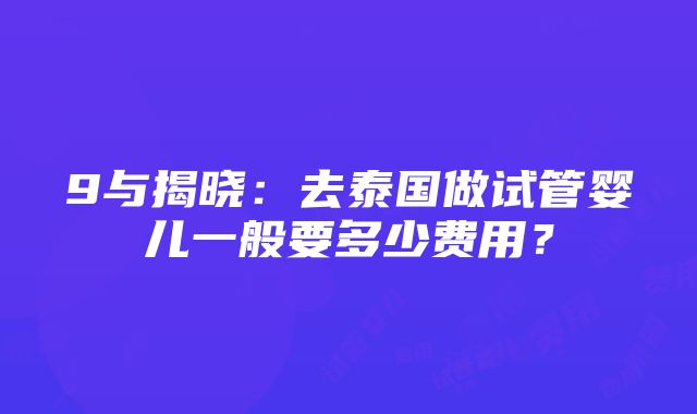 9与揭晓：去泰国做试管婴儿一般要多少费用？