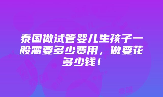 泰国做试管婴儿生孩子一般需要多少费用，做要花多少钱！