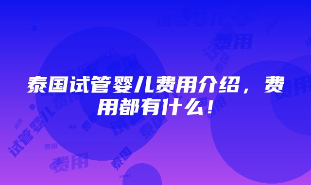 泰国试管婴儿费用介绍，费用都有什么！