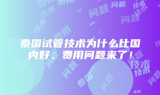 泰国试管技术为什么比国内好，费用问题来了！