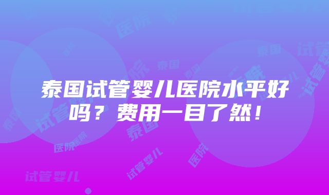 泰国试管婴儿医院水平好吗？费用一目了然！