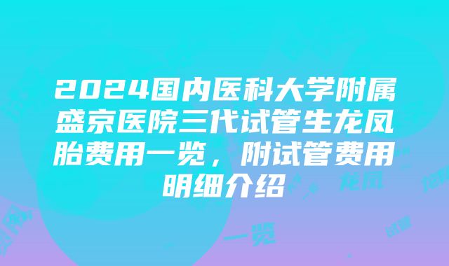 2024国内医科大学附属盛京医院三代试管生龙凤胎费用一览，附试管费用明细介绍