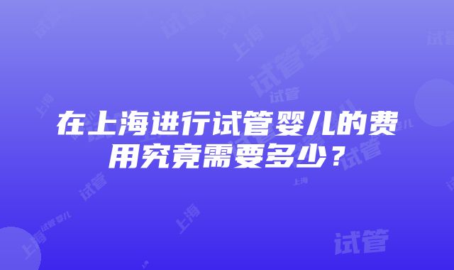 在上海进行试管婴儿的费用究竟需要多少？