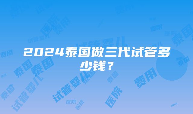 2024泰国做三代试管多少钱？