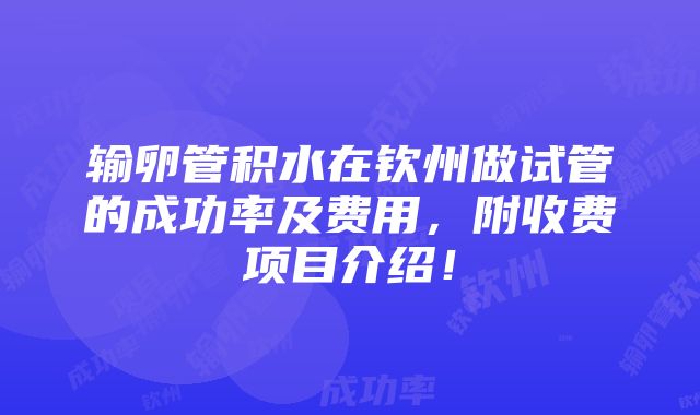 输卵管积水在钦州做试管的成功率及费用，附收费项目介绍！