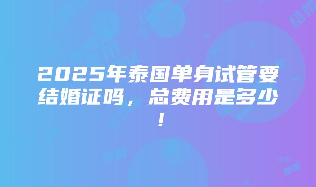 2025年泰国单身试管要结婚证吗，总费用是多少！