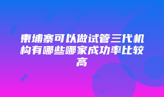 柬埔寨可以做试管三代机构有哪些哪家成功率比较高