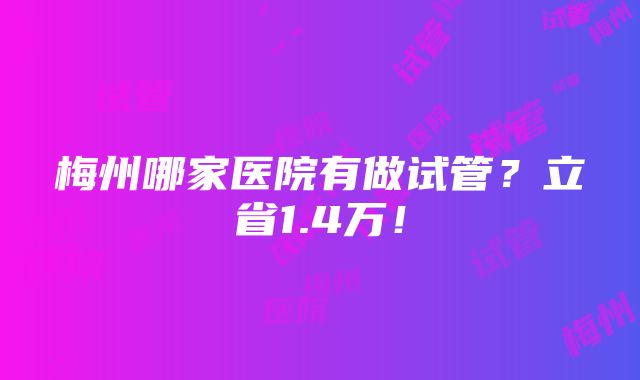 梅州哪家医院有做试管？立省1.4万！