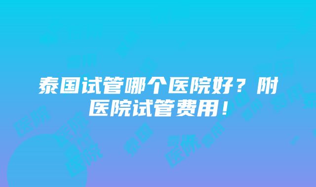 泰国试管哪个医院好？附医院试管费用！