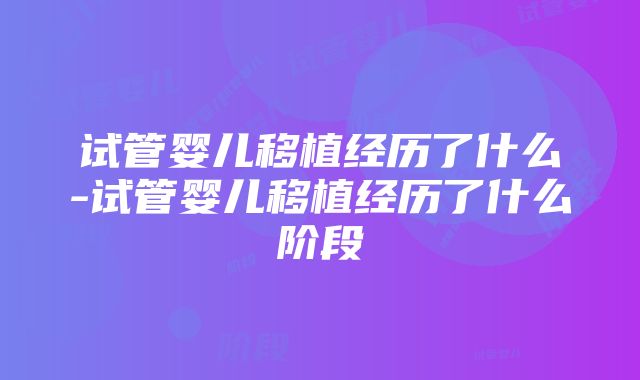 试管婴儿移植经历了什么-试管婴儿移植经历了什么阶段