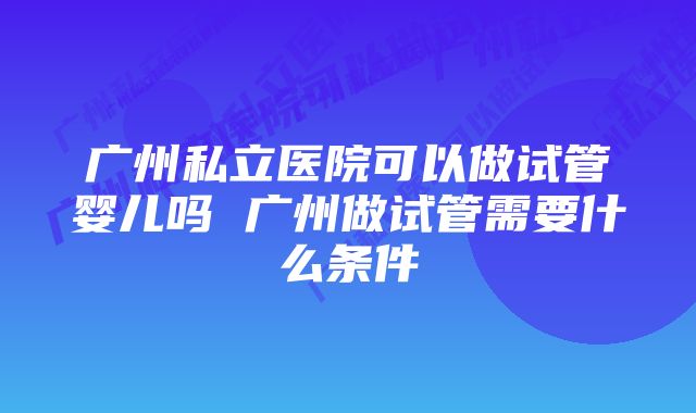 广州私立医院可以做试管婴儿吗 广州做试管需要什么条件