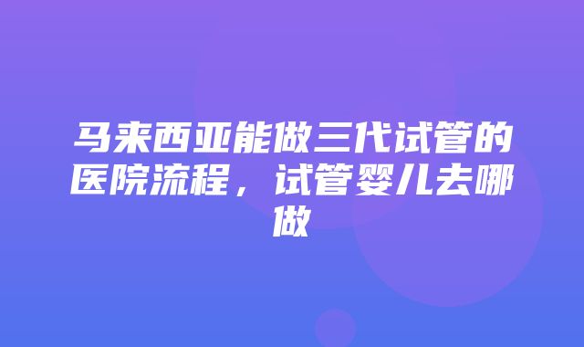 马来西亚能做三代试管的医院流程，试管婴儿去哪做