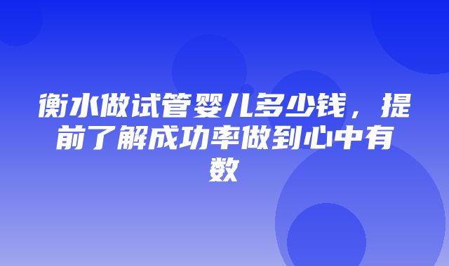 衡水做试管婴儿多少钱，提前了解成功率做到心中有数