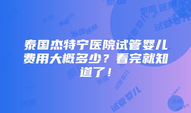 泰国杰特宁医院试管婴儿费用大概多少？看完就知道了！