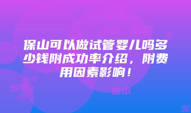 保山可以做试管婴儿吗多少钱附成功率介绍，附费用因素影响！