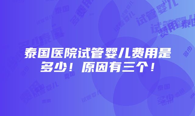 泰国医院试管婴儿费用是多少！原因有三个！