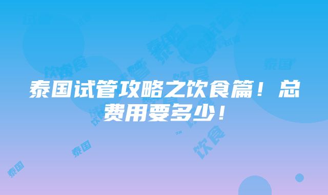 泰国试管攻略之饮食篇！总费用要多少！