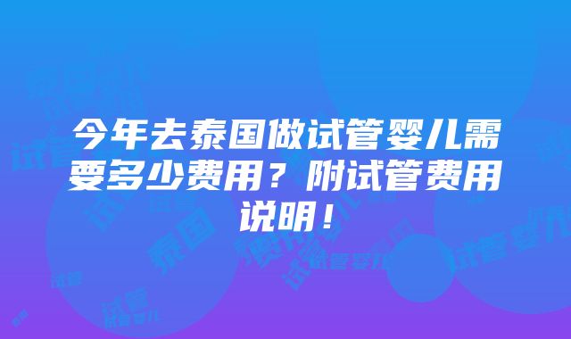 今年去泰国做试管婴儿需要多少费用？附试管费用说明！