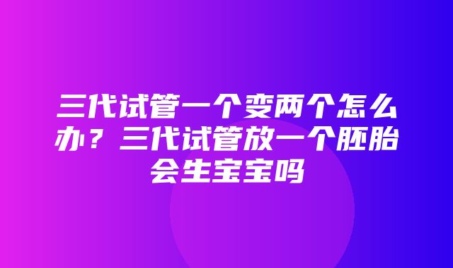 三代试管一个变两个怎么办？三代试管放一个胚胎会生宝宝吗