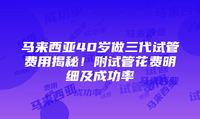 马来西亚40岁做三代试管费用揭秘！附试管花费明细及成功率