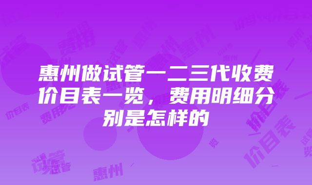 惠州做试管一二三代收费价目表一览，费用明细分别是怎样的