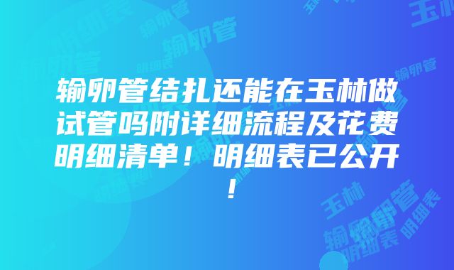 输卵管结扎还能在玉林做试管吗附详细流程及花费明细清单！明细表已公开！