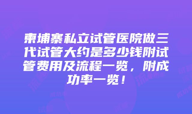 柬埔寨私立试管医院做三代试管大约是多少钱附试管费用及流程一览，附成功率一览！