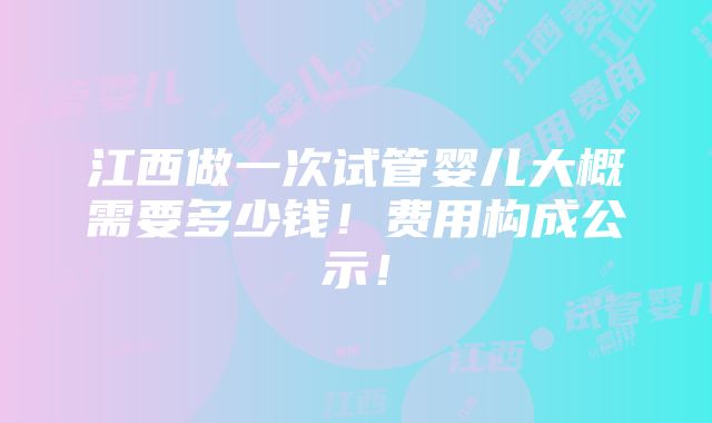 江西做一次试管婴儿大概需要多少钱！费用构成公示！