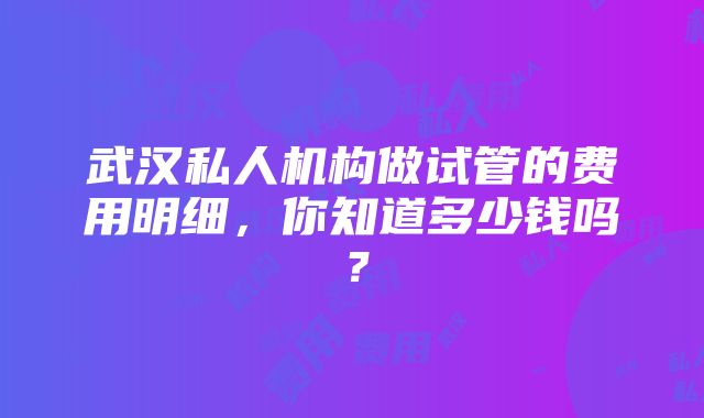 武汉私人机构做试管的费用明细，你知道多少钱吗？