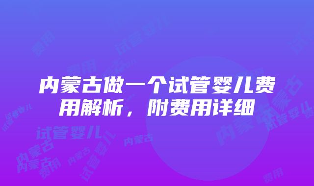 内蒙古做一个试管婴儿费用解析，附费用详细