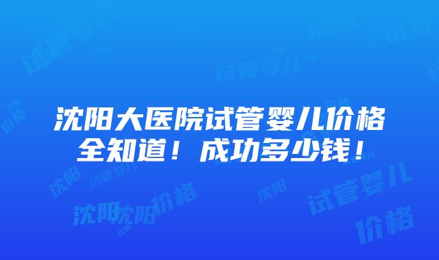 沈阳大医院试管婴儿价格全知道！成功多少钱！