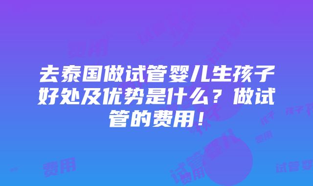 去泰国做试管婴儿生孩子好处及优势是什么？做试管的费用！