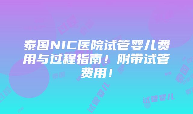 泰国NIC医院试管婴儿费用与过程指南！附带试管费用！