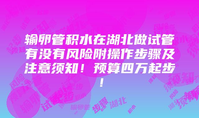 输卵管积水在湖北做试管有没有风险附操作步骤及注意须知！预算四万起步！