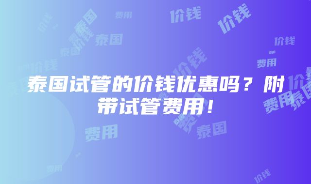 泰国试管的价钱优惠吗？附带试管费用！