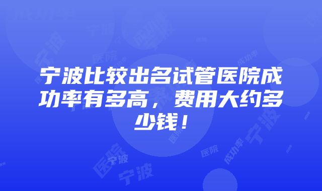 宁波比较出名试管医院成功率有多高，费用大约多少钱！