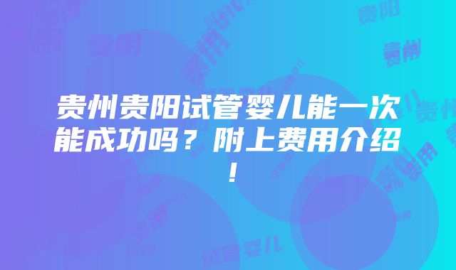 贵州贵阳试管婴儿能一次能成功吗？附上费用介绍！