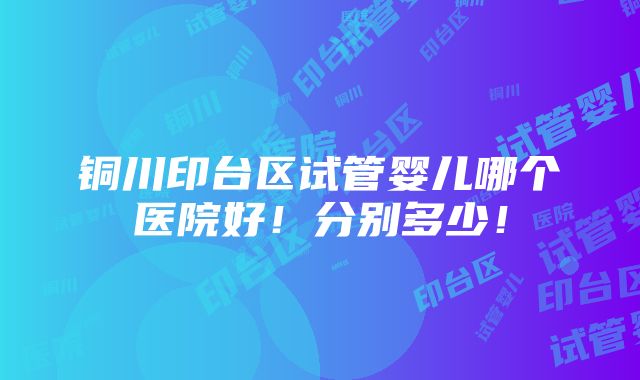 铜川印台区试管婴儿哪个医院好！分别多少！