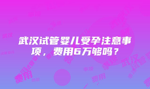 武汉试管婴儿受孕注意事项，费用6万够吗？