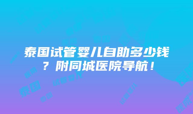 泰国试管婴儿自助多少钱？附同城医院导航！