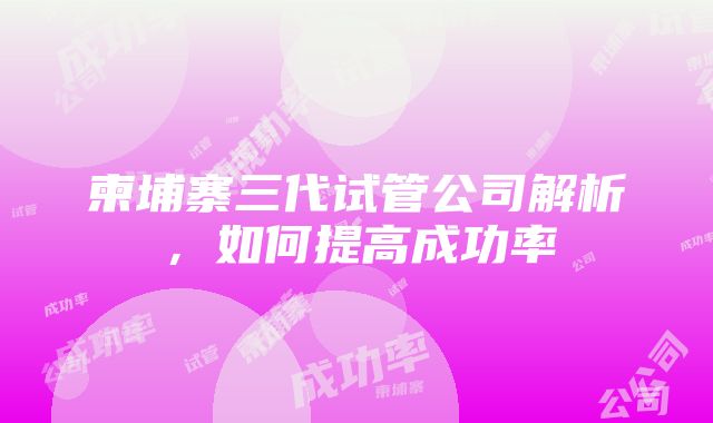 柬埔寨三代试管公司解析，如何提高成功率