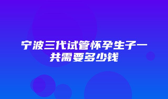 宁波三代试管怀孕生子一共需要多少钱