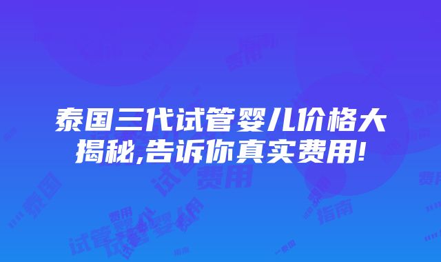 泰国三代试管婴儿价格大揭秘,告诉你真实费用!