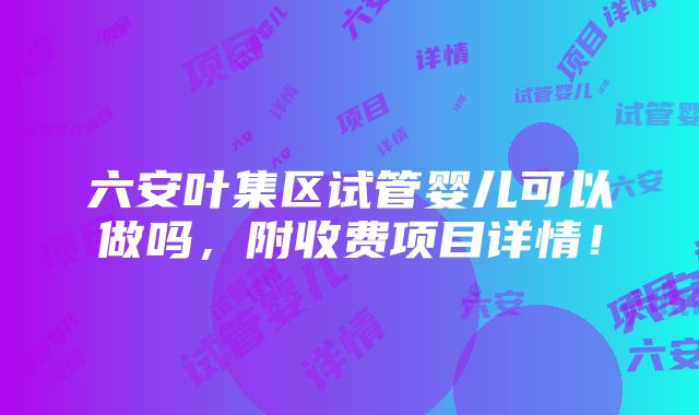 六安叶集区试管婴儿可以做吗，附收费项目详情！